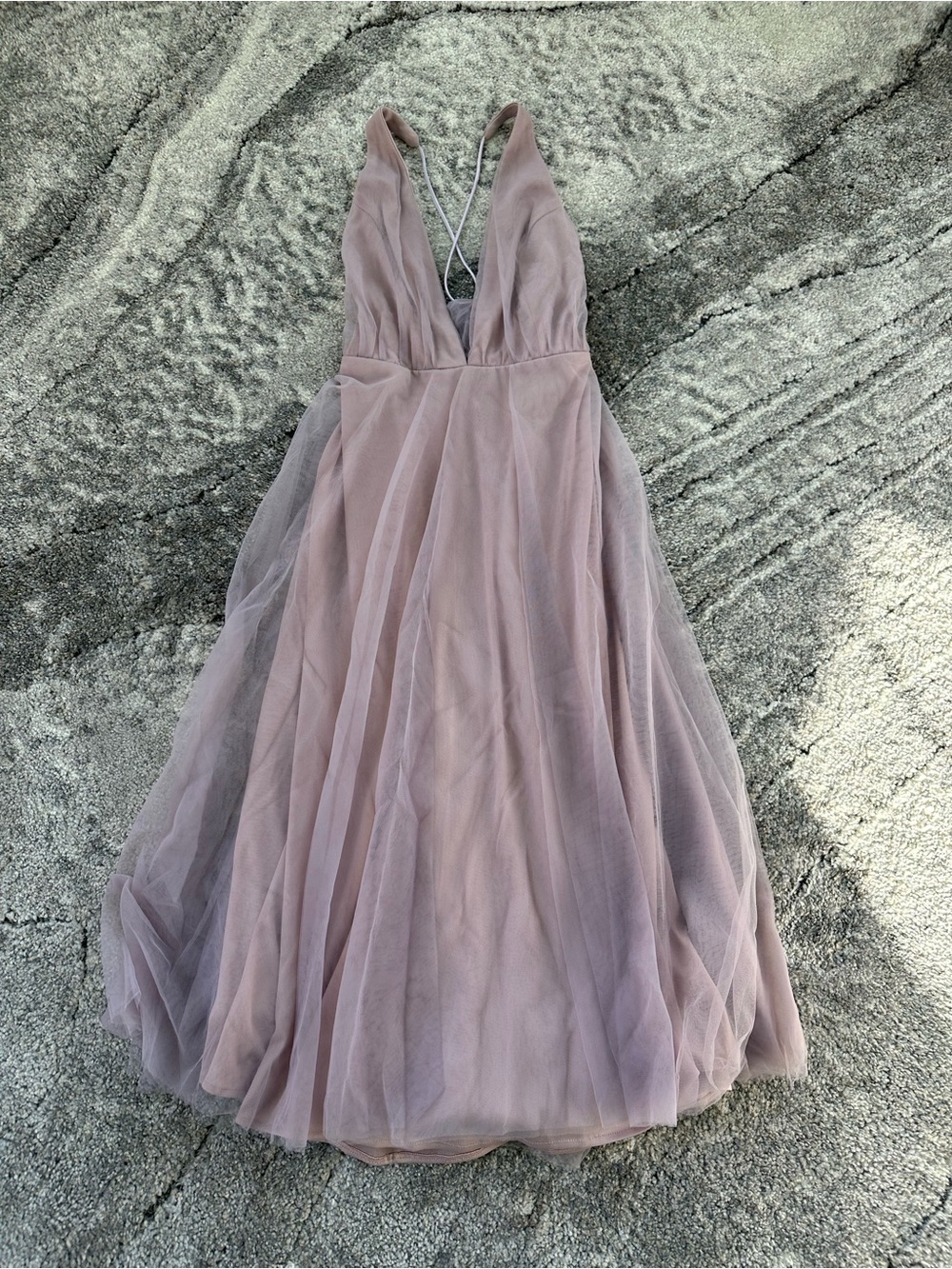 Hello Molly Plunge V-Neck Tulle A-Line Dress in Mauve